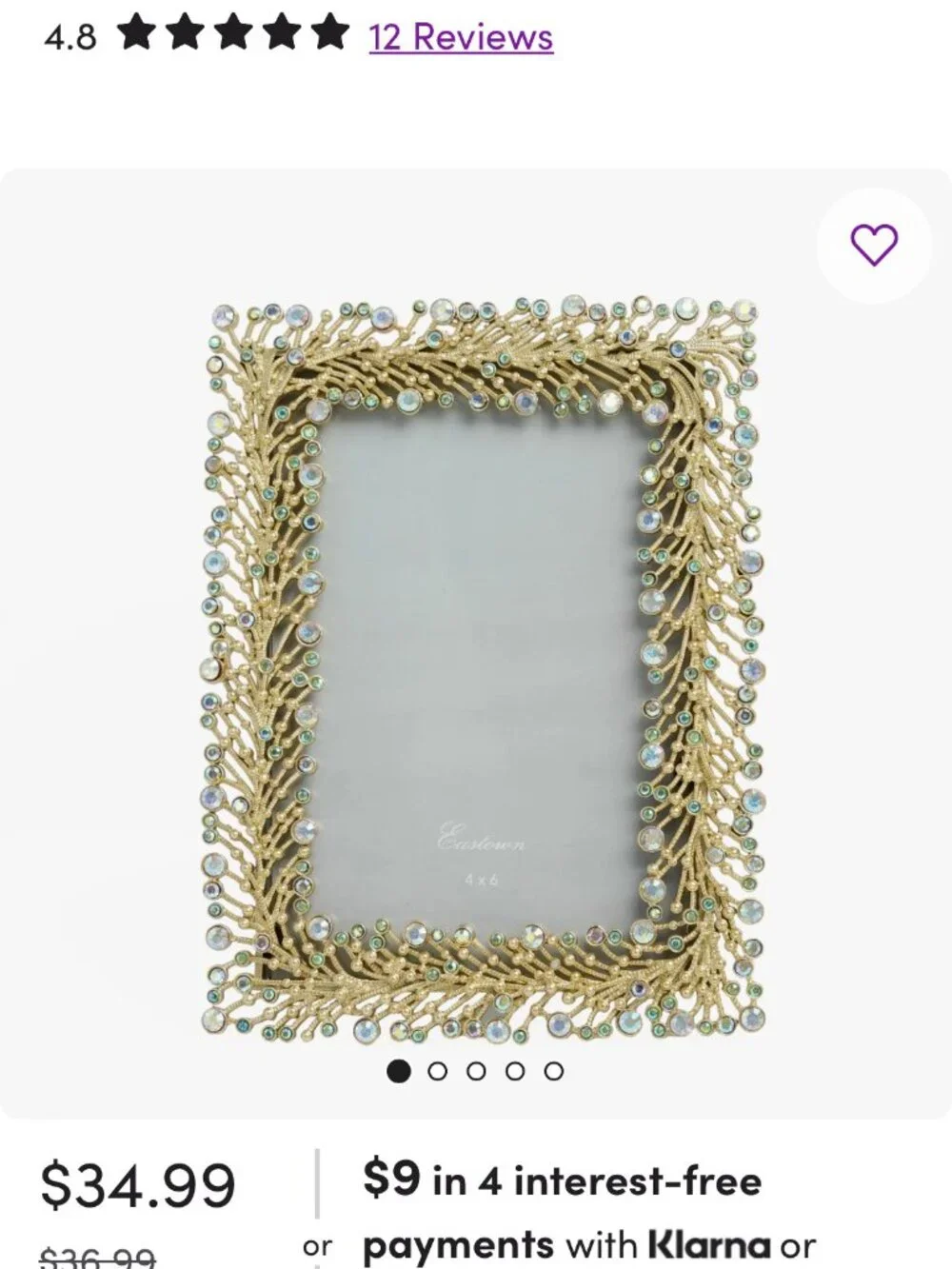 Mercer41-Gold & Crystal picture frame -NEW  for 4x6
